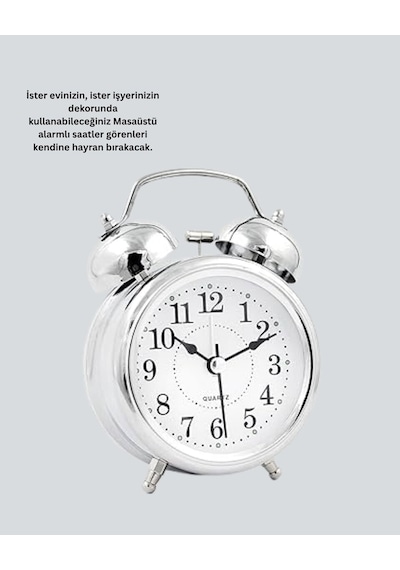 Yuvarlak Gümüş Dekoratif Işıklı Masa Üstü Saat Alarmlı Sessiz Çalışma Renkli 28244998
