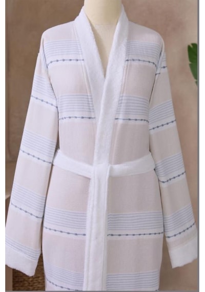 Textura Peştamal Mavi Beyaz Aile Seti Kimono Bornoz Çok Renkli
