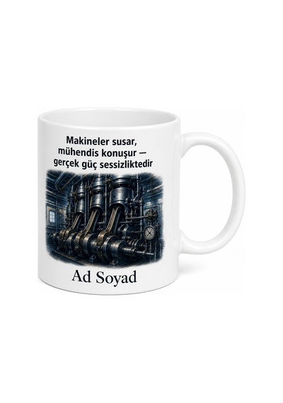 Gemi Çarkçıbaşısı Makine Mühendisi Piston Temalı Baskılı Kupa Bardak Hediye Beyaz / Çok Renkli