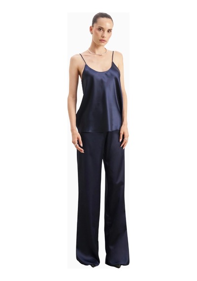Because Of Alice Formal Satin Straight Leg Trousers Saten Düz Paça Kadın Pantolon Lacivert
