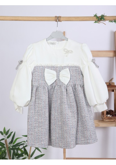 Xo Kids Kurdele Detaylı Kız Çocuk Elbise 4-10 Yaş 4407 Beyaz - Mor