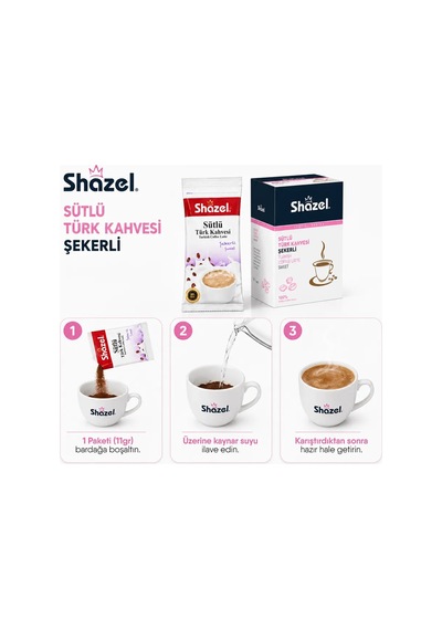 Shazel Hazır Sütlü Türk Kahvesi Şekerli - 11gr X 12 Adet