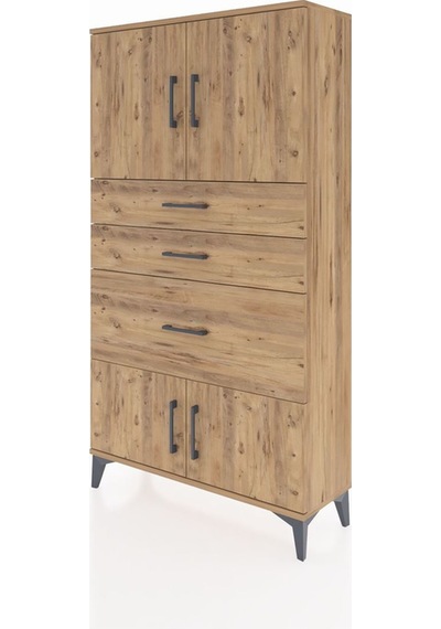 Arges Dolap 2 Raflı 3 Çekmeceli 4 Kapaklı 88x30x163 Çam-çam Atlas Çam