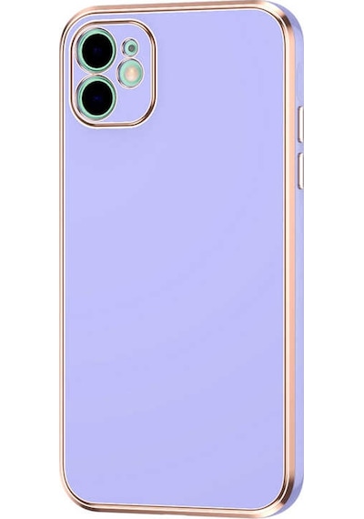 Kilifone - İphone 12 Uyumlu Kılıf Kenarları Parlak Altın Renkli Silikon Bark Kapak - Mor - T20599