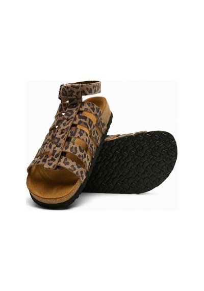 Comfortfusse Ares - Kadın Ortopedik Hakiki Deri Sandalet Leopar Baskılı Deri
