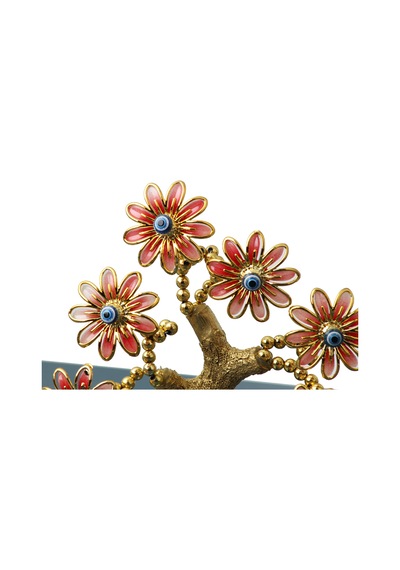 Feng Shui Nazar Boncuğu Çiçeği Hayat Ağacı Servet Çakra Şans Ağacı Mavi Göz Vitrin Masa Süsü Aster 14 Cm