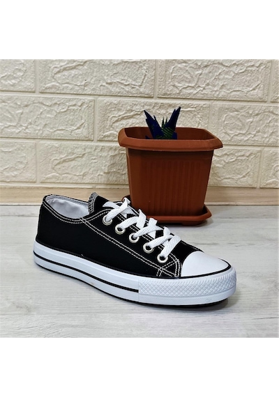Fiyra 554 Siyah-Beyaz Kısa Unisex Sneaker Keten Spor Ayakkabı 001
