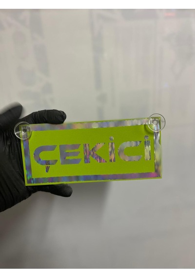 Yeşil Renk Üzeri Hologram Renk Çekici Yazılı Vantuzlu Cam Süsü