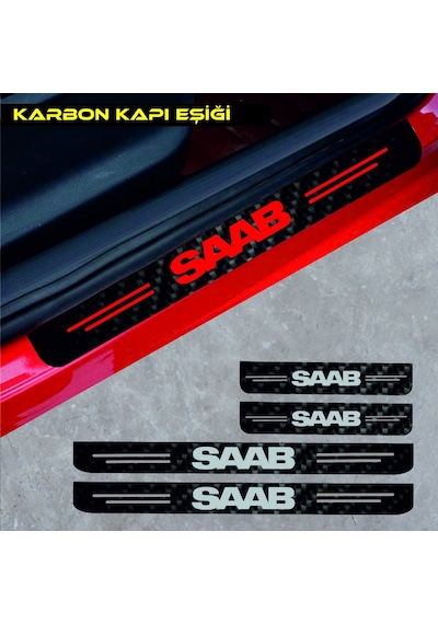 Saab 900 İçin Uyumlu Aksesuar Oto Kapı Eşiği Sticker Karbon 4 Adet Kırmızı