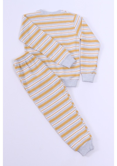 Hçm Erkek Çocuk Pijama Takımı Çizgili Ribanalı A35 Sarı