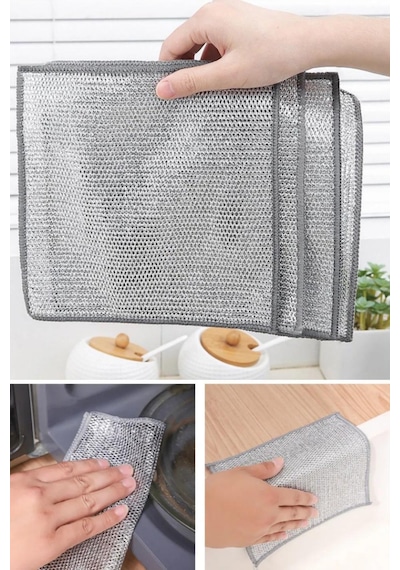 Yayke Çok Amaçlı Tel Bez Mikrofiber Inox Bez Telli Bulaşık Bezi 5'li 20 x 20 CM