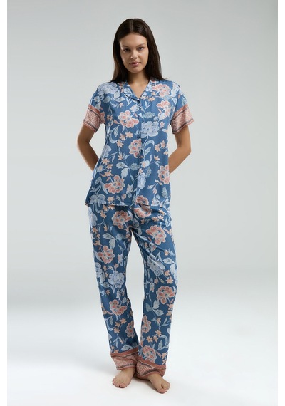 Arnetta Kadın Mavi Gömlek Pijama Mavi