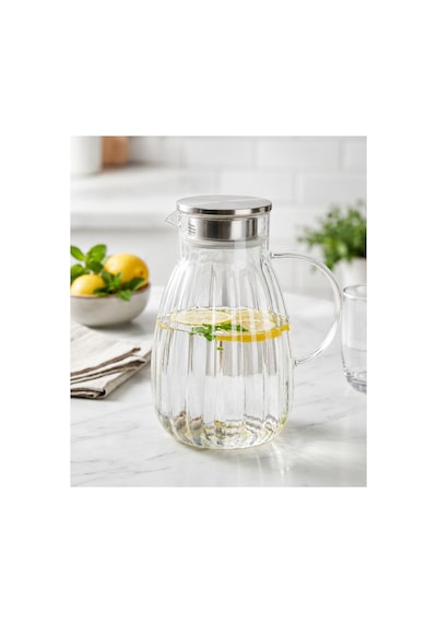 1800 Ml,büyük Boy Borosilikat Cam Sürahi,metal Süzgeç Kapaklı,su,limonata,detoks,çay Sürahisi-model2
