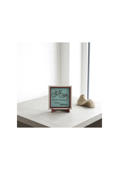 İlk Yol Arkadaşım Canım Babam Yazılı Modern Obje, Bisiklet Tasarımlı 10x10 Cm Dekoratif Tasarım