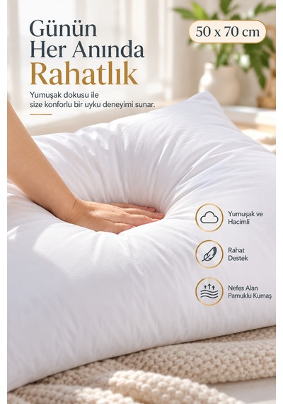 2 Adet Boncuk Silikon Yastık Fermuarlı 50x70 İç Yastık 1000 Gram Beyaz