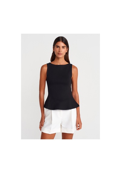 Dilvin 21001 Kayık Yaka Peplum Top Siyah