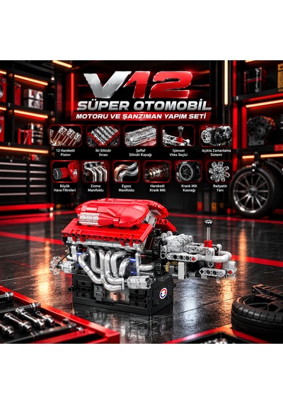 Mould King 10226 V12 Süper Otomobil Motoru Ve Şanzıman Yapım Seti 863 Parça