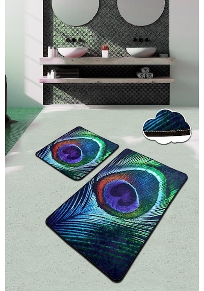 Peacock 2 Li Set Banyo Halısı Paspas Yıkanabilir Çok Renkli