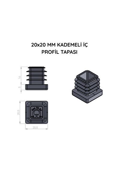 Cateksss 20x20 Mm Profil İçin Kademeli İçe Geçme Profil Tapası, Profil Kapak, Profil Tapa Beyaz - 16 Lı Paket