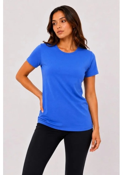 Dogutrend Basic Tişört Bisiklet Yaka Kısa Kol Günlük Yazlık Slim Fit T-shirt - Mavi