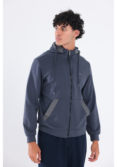Rowinger Modal Kumaş Kapüşonlu Fermuarlı Kontrast Detaylı Erkek Sweatshirt Antracite