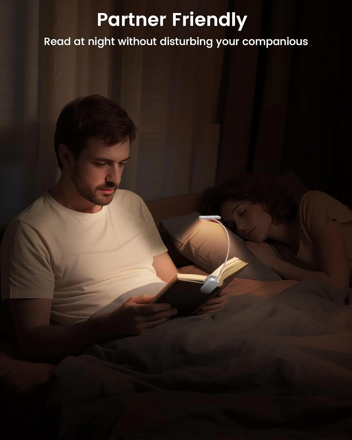 Glocusent Esnek Boyunlu Klipsli Kitap Okuma Lambası 1200mah Usb-c 90 Saat Cct Dim Gece Okuma Işığı - Mor