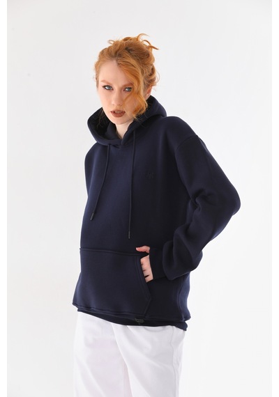 Everest Everst Kapüşonlu 3 İplik Şardonlu Cepli Sweatshirt Lacivert