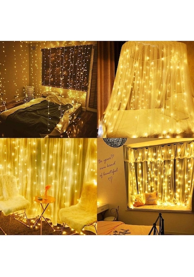 Robeve 3x3 Metre 8 Fonksiyonlu Animasyonlu Perde Led Işık Kalın Telli Saçak Led Işık 240 Led Yılbaşı Led