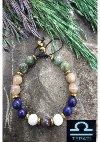 Badeaccessories 8 Mm Terazi Burcu Doğal Taş Bileklik Çok Renkli