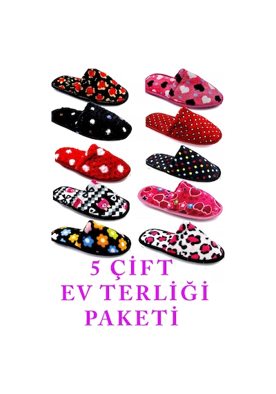 N Moda 5'li Paket Erkek Kadın Terlik Misafir Terliği Ev Terliği Çeyiz Bohça Paketi 5 Çift Kadın Çanak