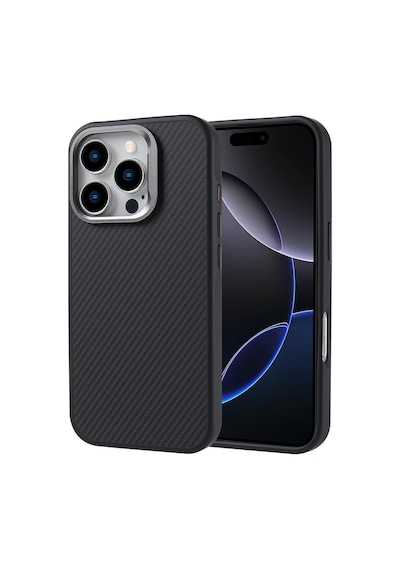 Ardemix Apple iPhone Uyumlu 16 Pro Max Kılıf Magsafe Şarj Özellikli Karbon Fiber Görünümlü Troy K Siyah