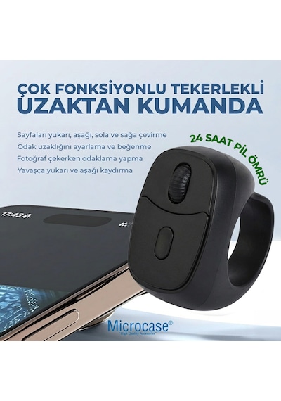 Microcase Tiktok Yüzüğü Bluetooth Akıllı Uzaktan Kumanda Sayfa Çevirici Video Kaydırma Parmağı Şarjlı Kumanda - Al5766 Siyah