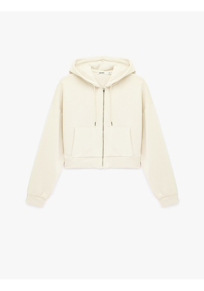 Koton Modal Kumaş Uzun Kollu Cepli Kapüşonlu Sweatshirt Ekru 6sak10296ek