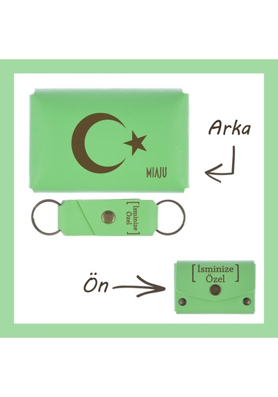 Miaju Fıstık Yeşil, Ay Yıldız Yazılı, İsme Özel Cüzdan Ve Anahtarlık Set, Tarihinden Onur Duyanlara Özel Fıstık Yeşil