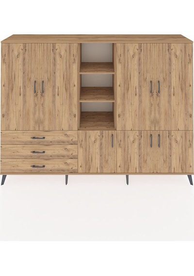 Hyperion Dolap 11 Raflı 3 Çekmeceli 7 Kapaklı 220x44x163 Çam-çam Çam-çam