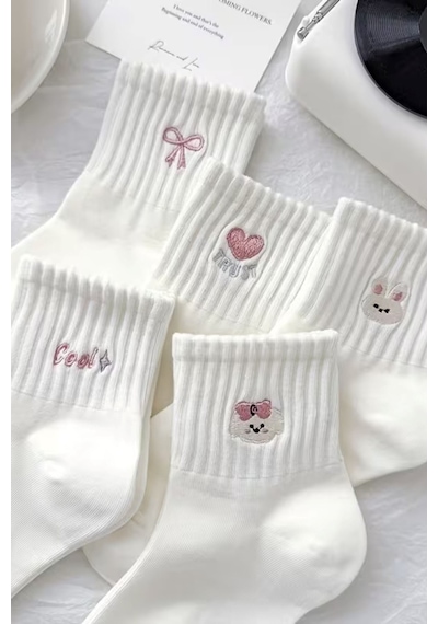 Hitit Socks Kadın 5 Çift Premium Desenli Sevimli Hayvan Ve Fi... Çok Renkli