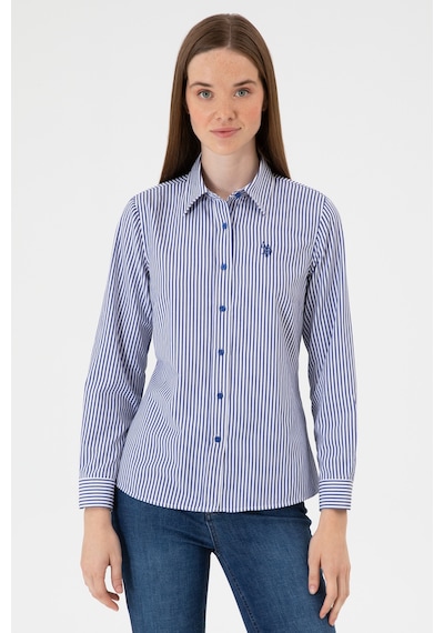 U.S. Polo Assn. Kadın Saks Çizgili Uzun Kollu Gömlek 50316492-VR045
