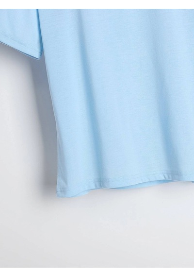 Flood Of Style Unisex Bebe Mavisi Robotik Ayıcık Baskılı Oversize Bisiklet Yaka T-shirt Mavi