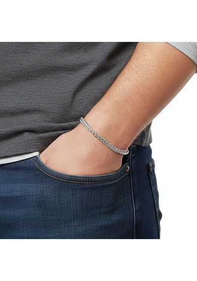 Premium Tilki Kuyruğu Çelik Zincir Bileklik 4mm Köşeli 3183czb2d2 - 20 Cm - Siyah Renk Siyah