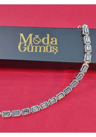 Modagümüşevi 925 Ayar Gümüş Elmas Montür Zirkon Taşlı Su Yolu Kadın Bileklik
