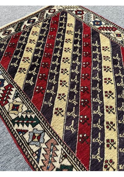 El Dokuma Şal Halısı 84x125 Kırmızı Lacivert %100 Yün Halı Kırmızı