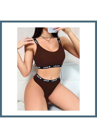 Agc Uygun Sepet Kadın Kahverengi Love Yazılı Sütyen Kilot Takımı 5156 Beden: L/xl Renk: Kahverengi Agc