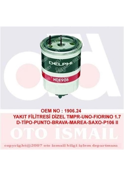 DELPHI HDF906 YAKIT FİLTRESİ DIZEL TEMPRA UNO FIORINO TIPO PUNTO
