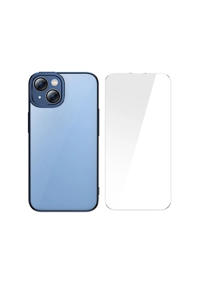 Baseus Glitter Apple iPhone Uyumlu 14 Plus 6.7 Renkli Kenar Silikon Kılıf + Tempered Ekran Koruyucu Set- 5775 Siyah