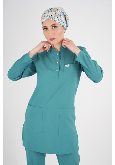 Ameliyat Yeşili Renk Sakura Model Tesettür Doktor Hemşire Scrubs Üniforma Takımı Yeşil