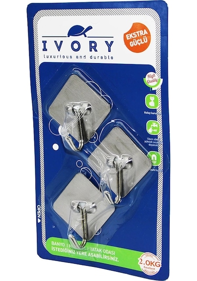 3 Adet Kare - Metal Yapışkan Askı 4767 Çok Renkli