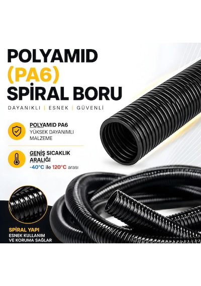 Polyamid Pa6 Spiral Boru 14 Mm X 18,5 Mm X 50 Metre