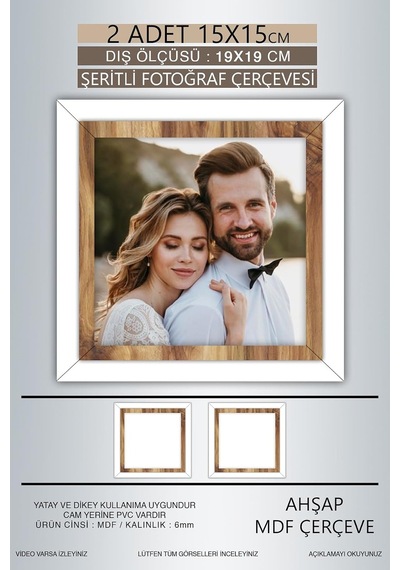 Tr Yhfoto 2 Adet 15x15 Çerçeve Beyaz Ahşap Şeritli Fotoğraf Mdf Çerçeve Kare Çerçeve Çok Renkli 15 X 15