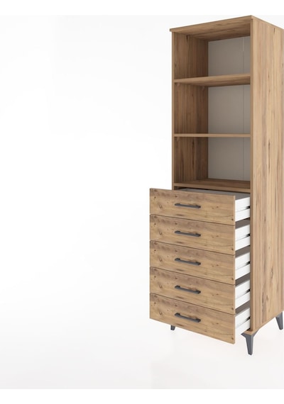Hyperion Dolap 3 Raflı 5 Çekmeceli 60x44x195 Çam-çam Çam