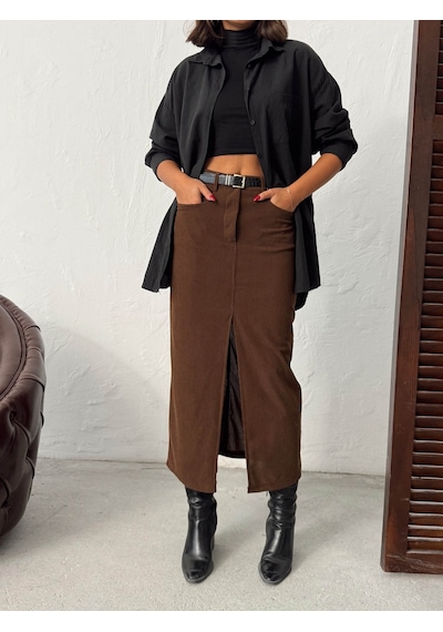 Verymoda Fitilli Kadife Etek F2033 Kahve